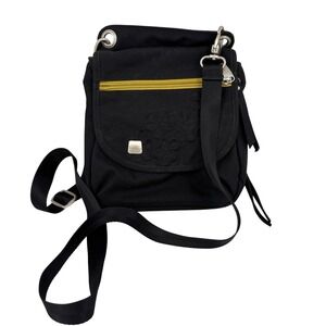 Haiku To Go Crossbody Bag Small Black Canvas‎ Floral Embroidery Messenger